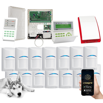 ZESTAW SATEL INTEGRA 64 14x BOSCH WP12 2x KLAWIATURA SYGNALIZATOR INT-GSM